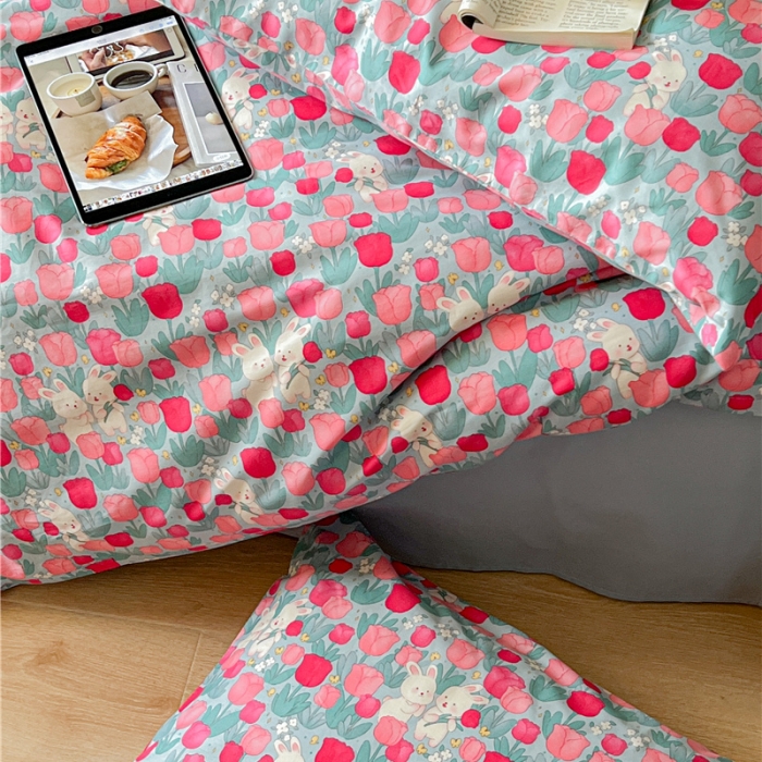 91家纺网 家纺一手货源 找家纺 棉眠 2023春夏新品纯棉复古花园四件套 小桃