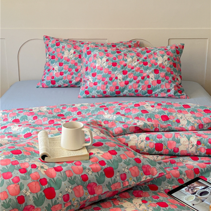 91家纺网 家纺一手货源 找家纺 棉眠 2023春夏新品纯棉复古花园四件套 小桃