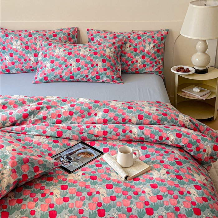 91家纺网 家纺一手货源 找家纺 棉眠 2023春夏新品纯棉复古花园四件套 小桃