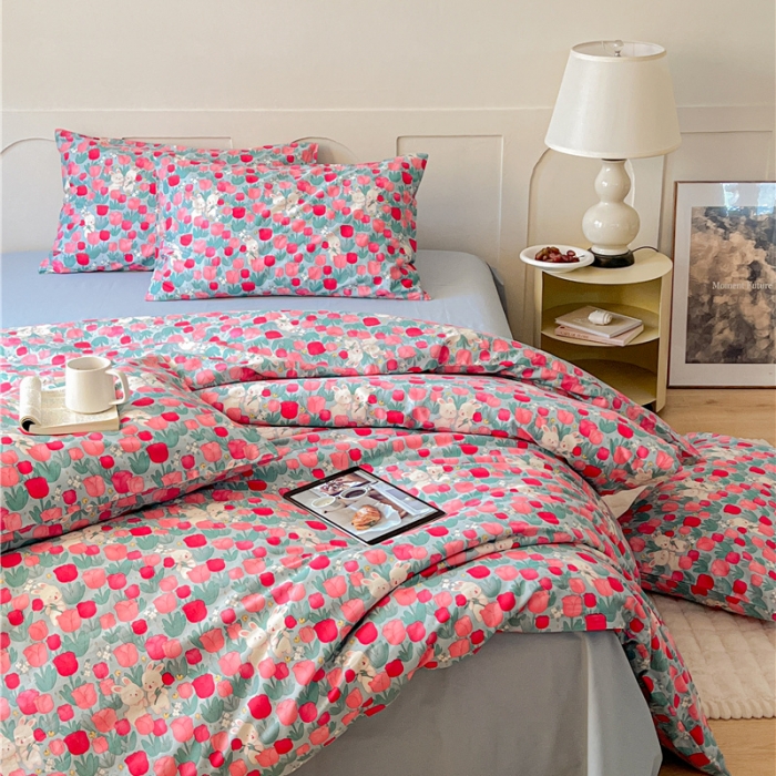 91家纺网 家纺一手货源 找家纺 棉眠 2023春夏新品纯棉复古花园四件套 小桃