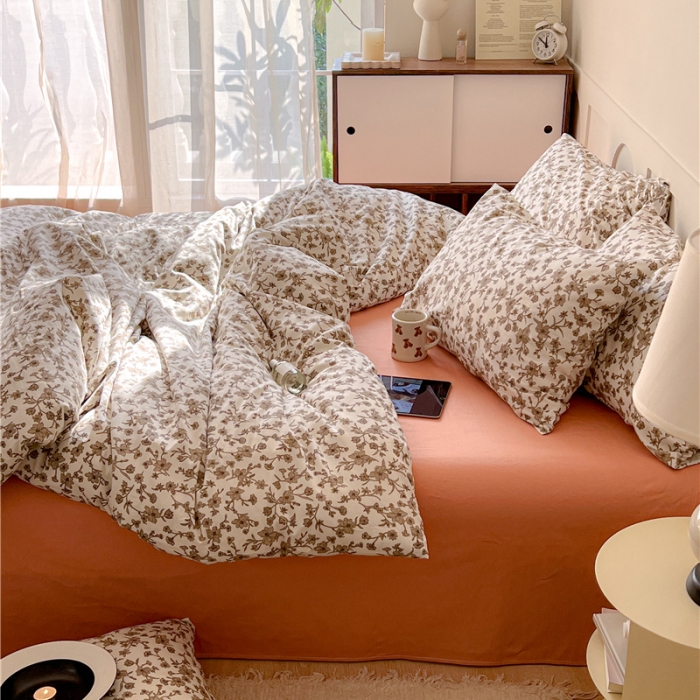 91家纺网 家纺一手货源 找家纺 棉眠 2023春夏新品纯棉复古花园四件套 尤加利