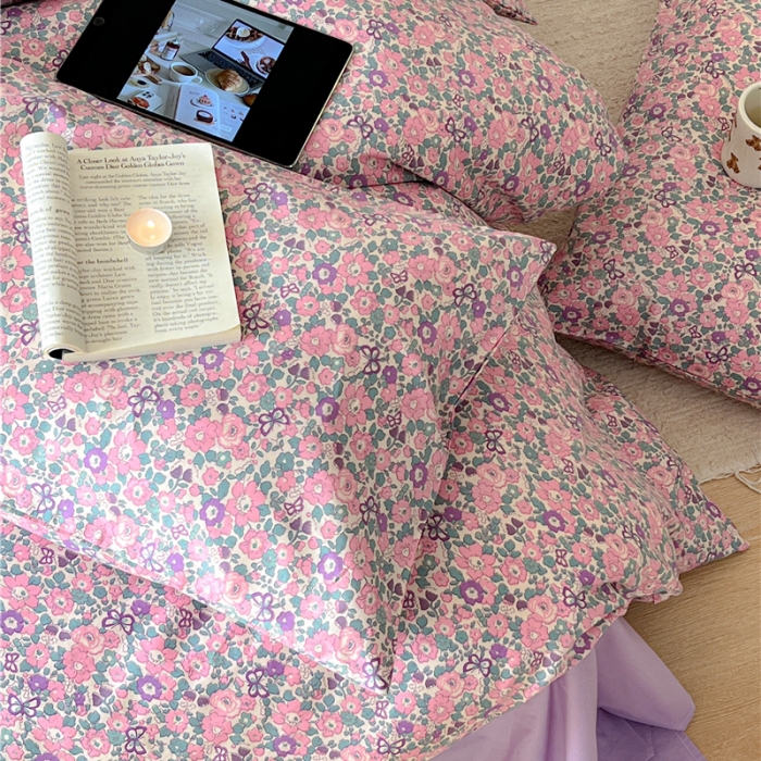 91家纺网 家纺一手货源 找家纺 棉眠 2023春夏新品纯棉复古花园四件套 紫嫣