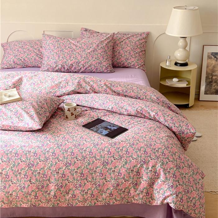 91家纺网 家纺一手货源 找家纺 棉眠 2023春夏新品纯棉复古花园四件套 紫嫣