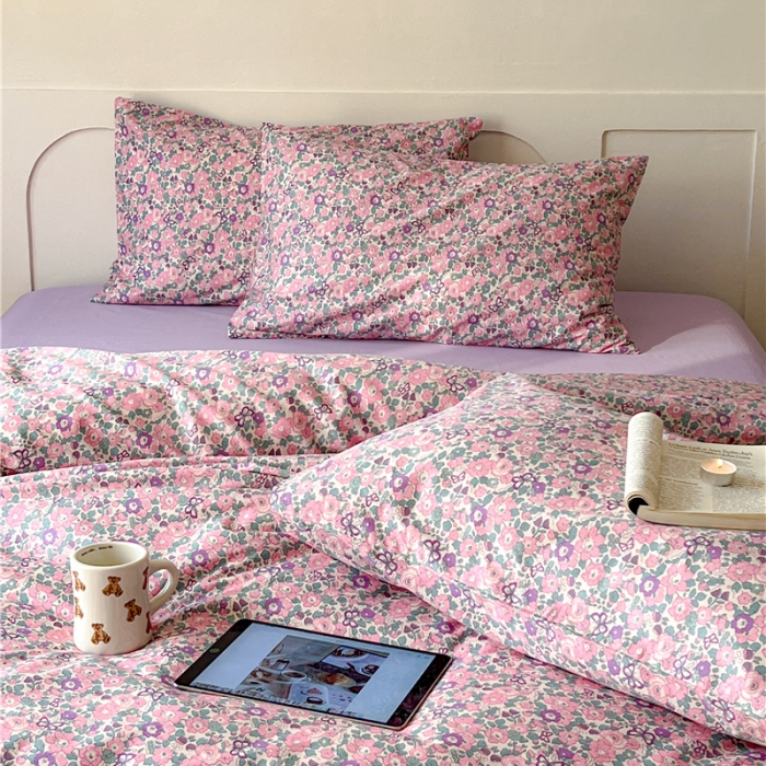 91家纺网 家纺一手货源 找家纺 棉眠 2023春夏新品纯棉复古花园四件套 紫嫣