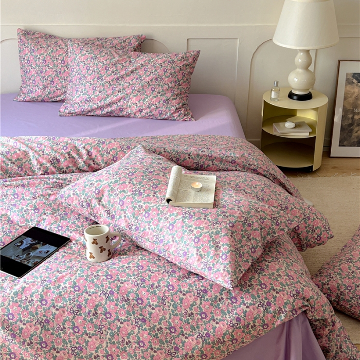 91家纺网 家纺一手货源 找家纺 棉眠 2023春夏新品纯棉复古花园四件套 紫嫣