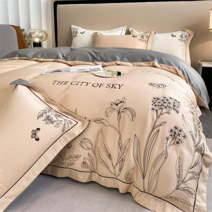 91家纺网 家纺一手货源 找家纺 麦空家居 2024新款美式水洗真丝刺绣四件套-铃兰