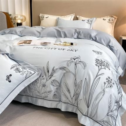 91家纺网 家纺一手货源 找家纺 麦空家居 2024新款美式水洗真丝刺绣四件套-铃兰