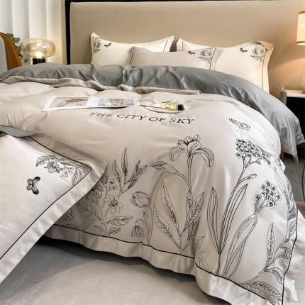 91家纺网 家纺一手货源 找家纺 麦空家居 2024新款美式水洗真丝刺绣四件套-铃兰