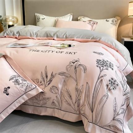 91家纺网 家纺一手货源 找家纺 麦空家居 2024新款美式水洗真丝刺绣四件套-铃兰