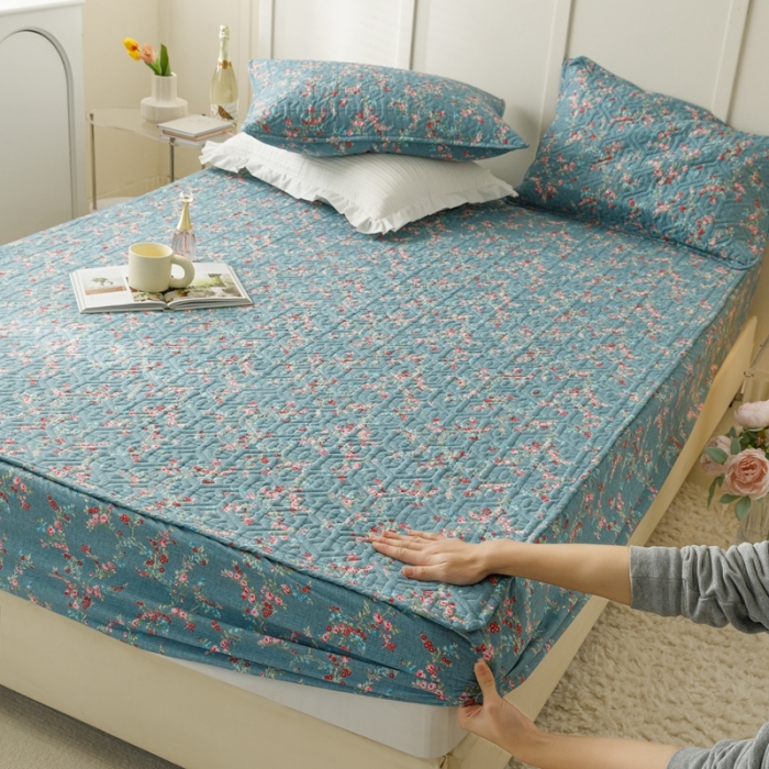 91家纺网 家纺一手货源 找家纺 忘忧草 2023新款全棉13372印花床笠纯棉小清新印花 雨萌