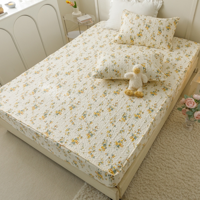 91家纺网 家纺一手货源 找家纺 忘忧草 2023新款全棉夹棉床笠纯棉印花小清新花卉系列 温迪