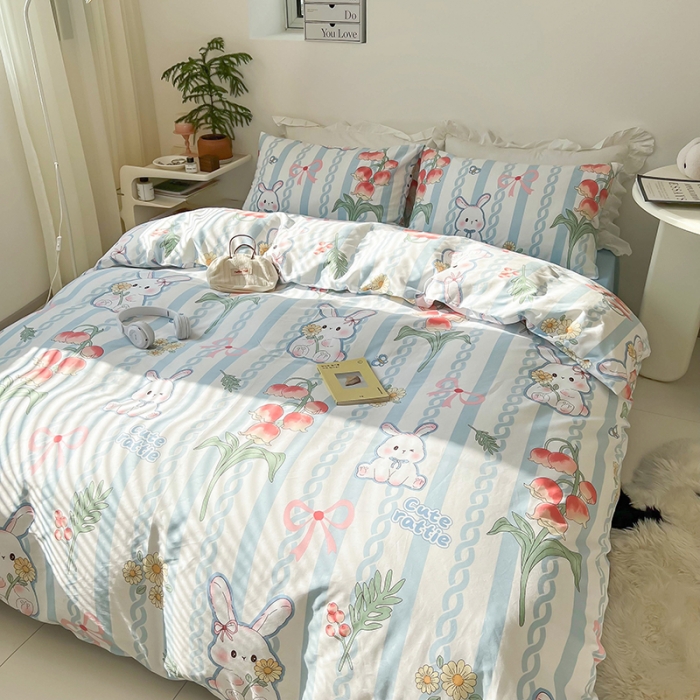 91家纺网 家纺一手货源 找家纺 红馆 2022新款12868全棉系列印花四件套 兔子