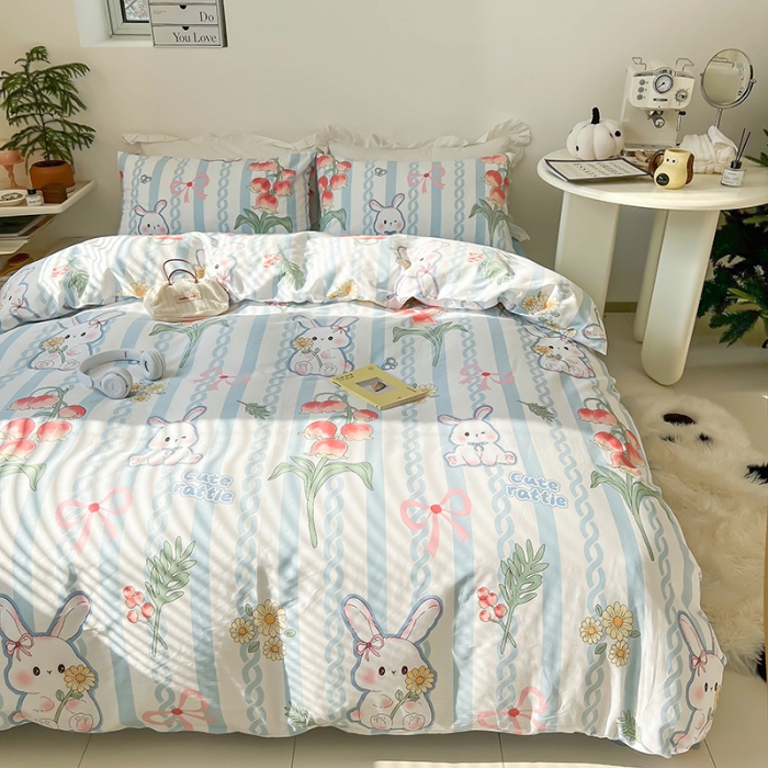 91家纺网 家纺一手货源 找家纺 红馆 2022新款12868全棉系列印花四件套 兔子