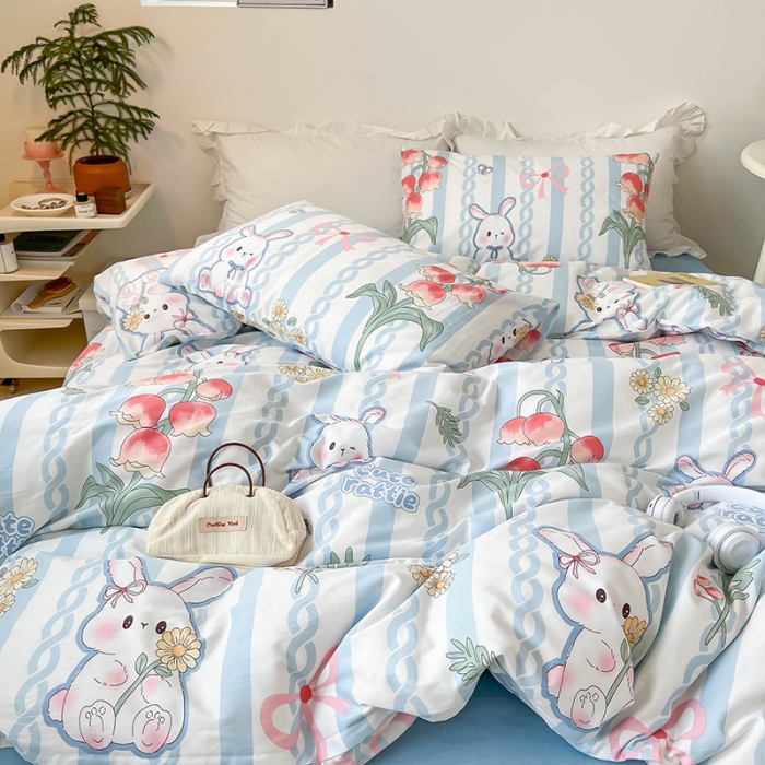 91家纺网 家纺一手货源 找家纺 红馆 2022新款12868全棉系列印花四件套 兔子