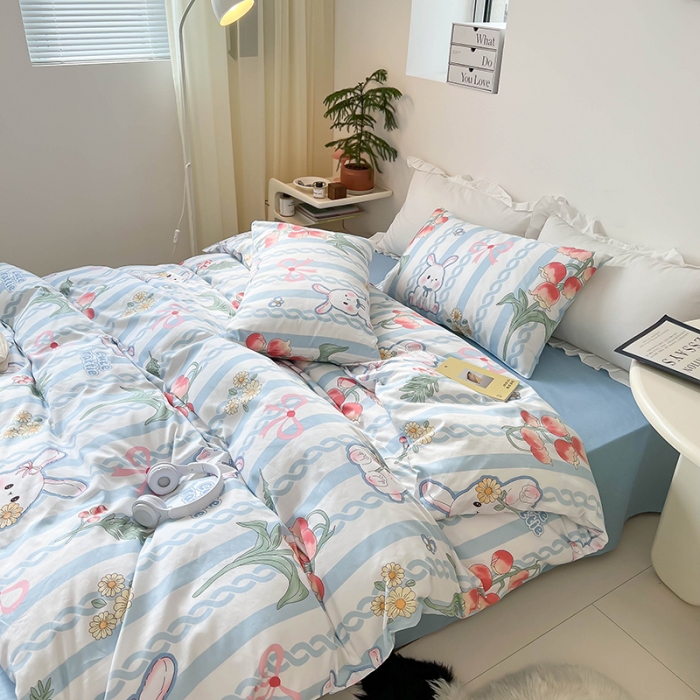 91家纺网 家纺一手货源 找家纺 红馆 2022新款12868全棉系列印花四件套 兔子