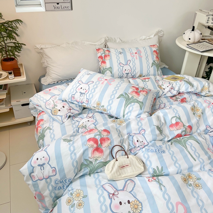 91家纺网 家纺一手货源 找家纺 红馆 2022新款12868全棉系列印花四件套 兔子