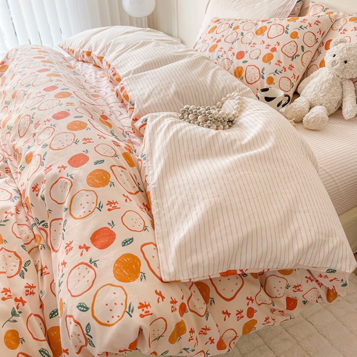 91家纺网 家纺一手货源 找家纺 希文 2023新款13372全棉印花四件套-恋语系列 大桔大利