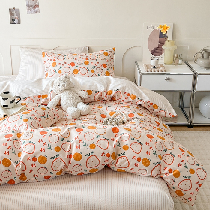 91家纺网 家纺一手货源 找家纺 希文 2023新款13372全棉印花四件套-恋语系列 大桔大利