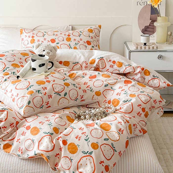 91家纺网 家纺一手货源 找家纺 希文 2023新款13372全棉印花四件套-恋语系列 大桔大利