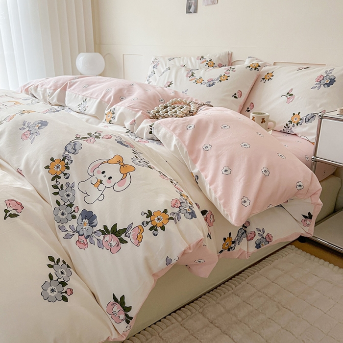 91家纺网 家纺一手货源 找家纺 希文 2023新款13372全棉印花四件套-恋语系列 萌迪小兔