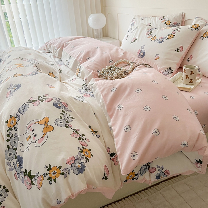 91家纺网 家纺一手货源 找家纺 希文 2023新款13372全棉印花四件套-恋语系列 萌迪小兔