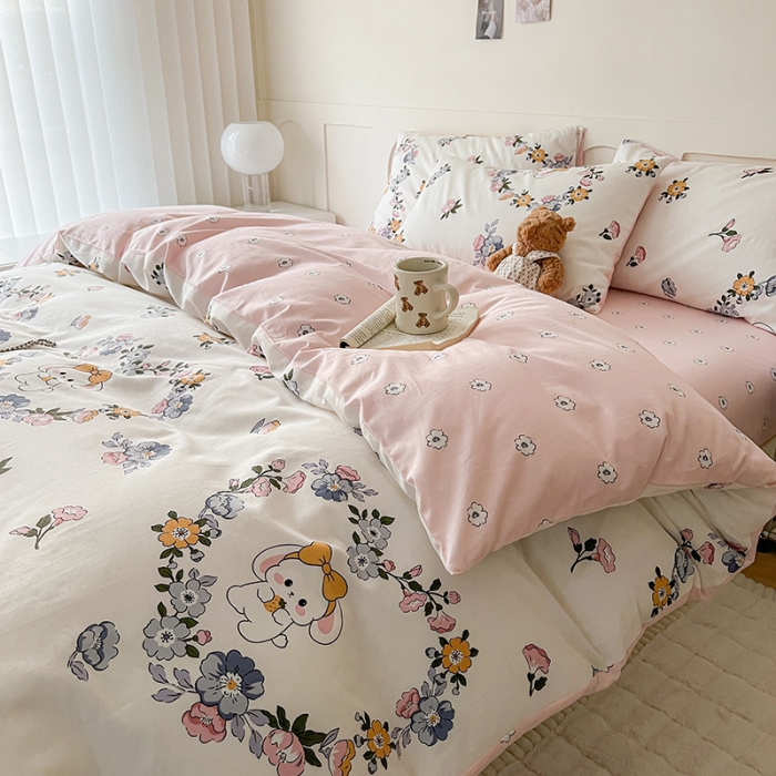 91家纺网 家纺一手货源 找家纺 希文 2023新款13372全棉印花四件套-恋语系列 萌迪小兔