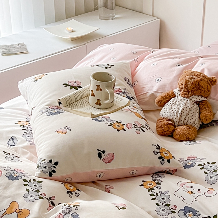 91家纺网 家纺一手货源 找家纺 希文 2023新款13372全棉印花四件套-恋语系列 萌迪小兔