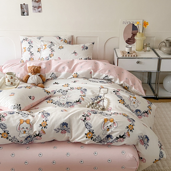 91家纺网 家纺一手货源 找家纺 希文 2023新款13372全棉印花四件套-恋语系列 萌迪小兔