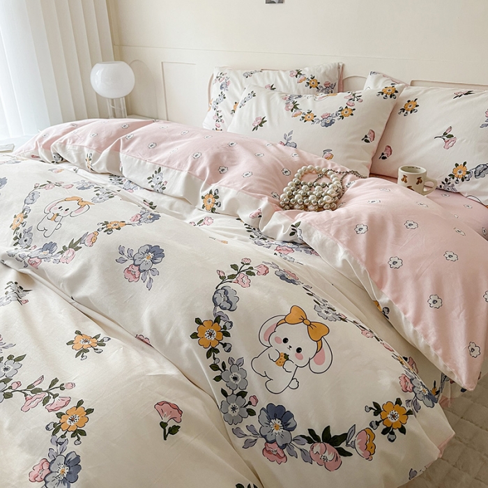 91家纺网 家纺一手货源 找家纺 希文 2023新款13372全棉印花四件套-恋语系列 萌迪小兔