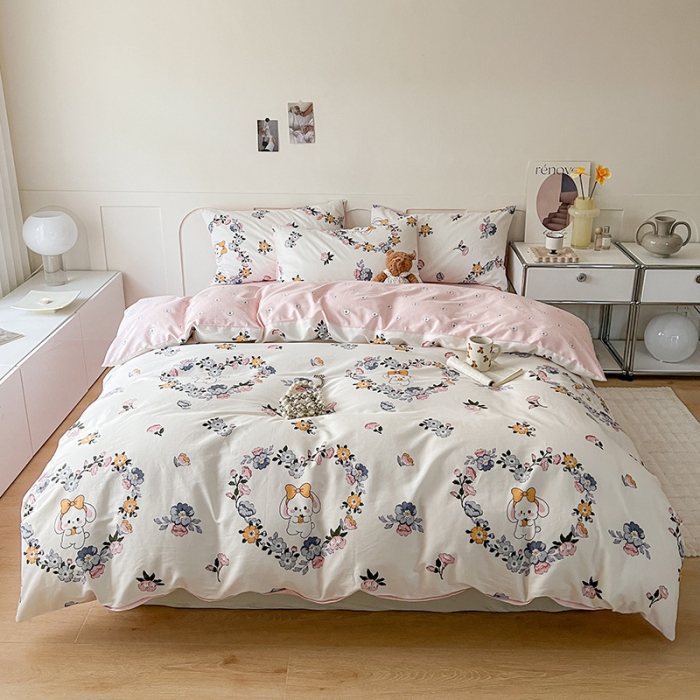 91家纺网 家纺一手货源 找家纺 希文 2023新款13372全棉印花四件套-恋语系列 萌迪小兔