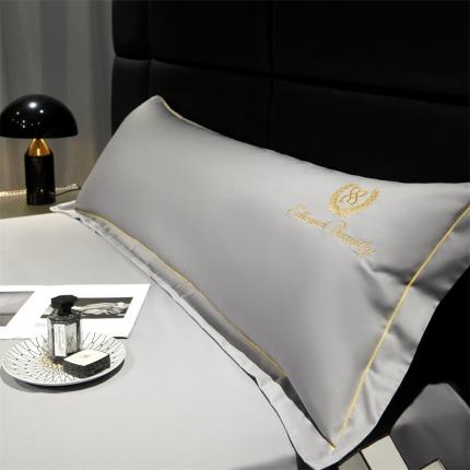 91家纺网 家纺一手货源 找家纺 八十八 2023新款长绒棉绣花博吉系列长枕套 博吉-碳木灰