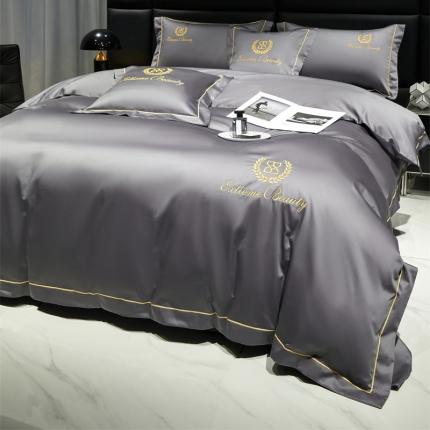 91家纺网 家纺一手货源 找家纺 八十八 2023新款长绒棉绣花博吉系列被套 博吉-高级灰