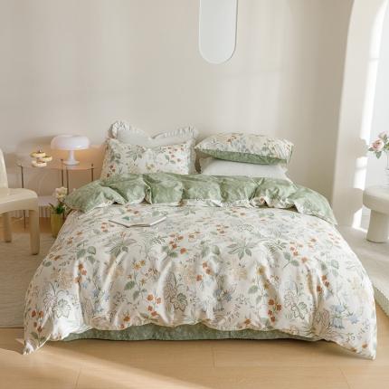 91家纺网 家纺一手货源 找家纺 沐棉家居 2023新款13372小清新全棉印花四件套 春色