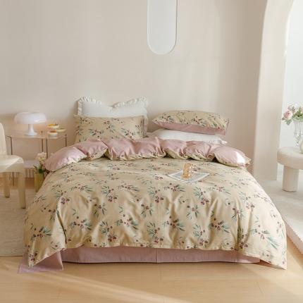 91家纺网 家纺一手货源 找家纺 沐棉家居 2023新款13372小清新全棉印花四件套 橄榄枝