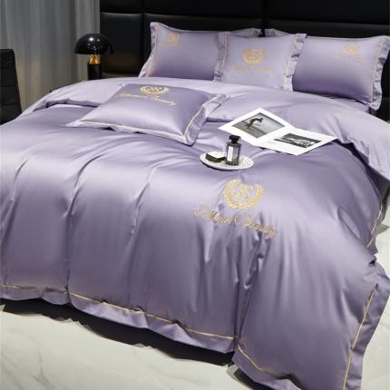 91家纺网 家纺一手货源 找家纺 八十八 2023新款长绒棉绣花博吉系列被套 博吉-烟灰紫