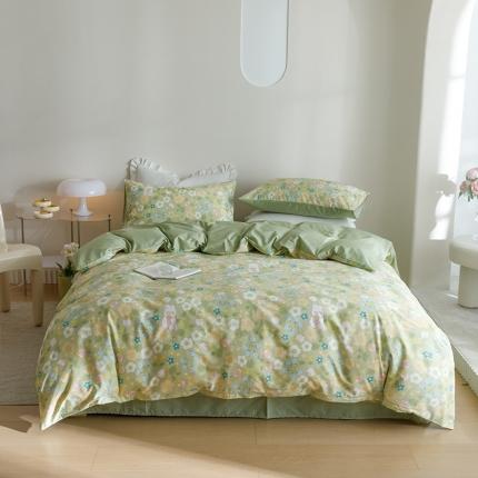 91家纺网 家纺一手货源 找家纺 沐棉家居 2023新款13372小清新全棉印花四件套 田野小兔