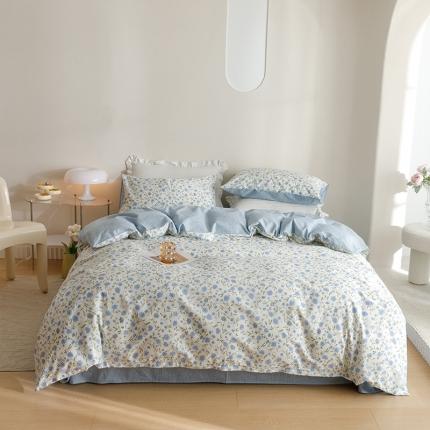 91家纺网 家纺一手货源 找家纺 沐棉家居 2023新款13372小清新全棉印花四件套 蔚蓝