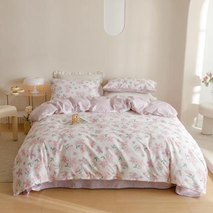 91家纺网 家纺一手货源 找家纺 沐棉家居 2023新款13372小清新全棉印花四件套 萱花