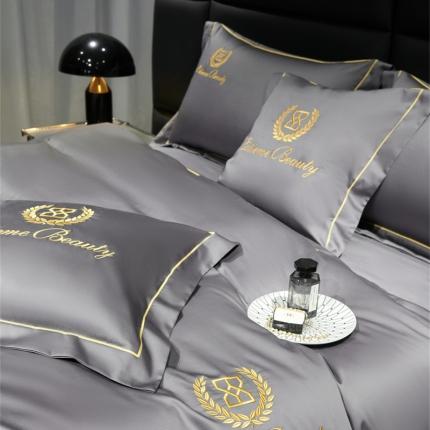 91家纺网 家纺一手货源 找家纺 八十八 2023新款长绒棉绣花博吉系列枕套 博吉-高级灰