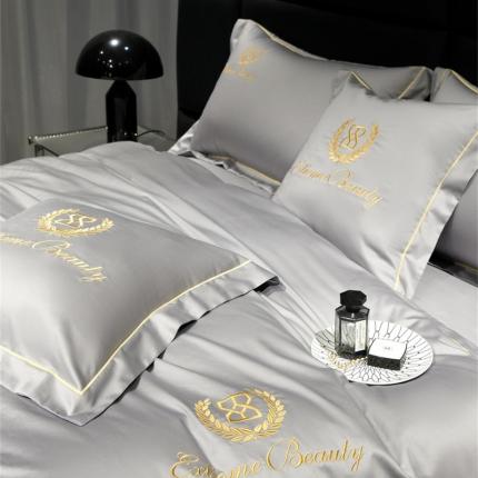 91家纺网 家纺一手货源 找家纺 八十八 2023新款长绒棉绣花博吉系列枕套 博吉-碳木灰