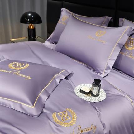 91家纺网 家纺一手货源 找家纺 八十八 2023新款长绒棉绣花博吉系列枕套 博吉-烟灰紫