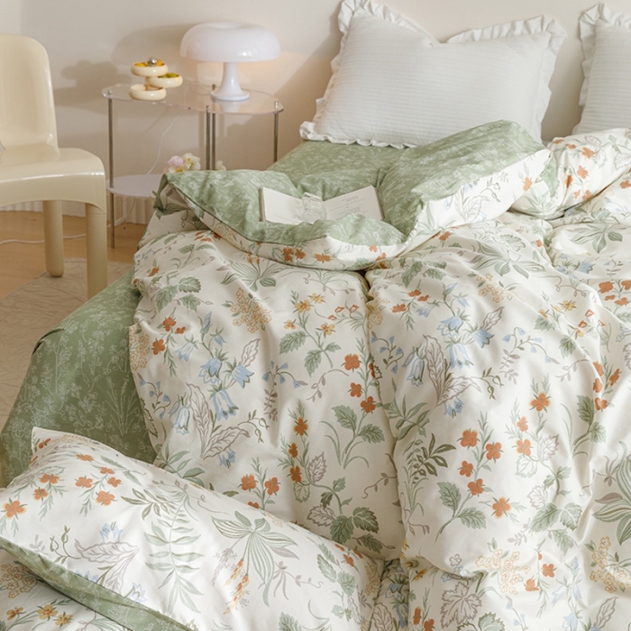 91家纺网 家纺一手货源 找家纺 沐棉家居 2023新款13372小清新全棉印花四件套 春色