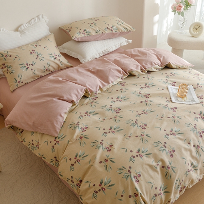 91家纺网 家纺一手货源 找家纺 沐棉家居 2023新款13372小清新全棉印花四件套 橄榄枝