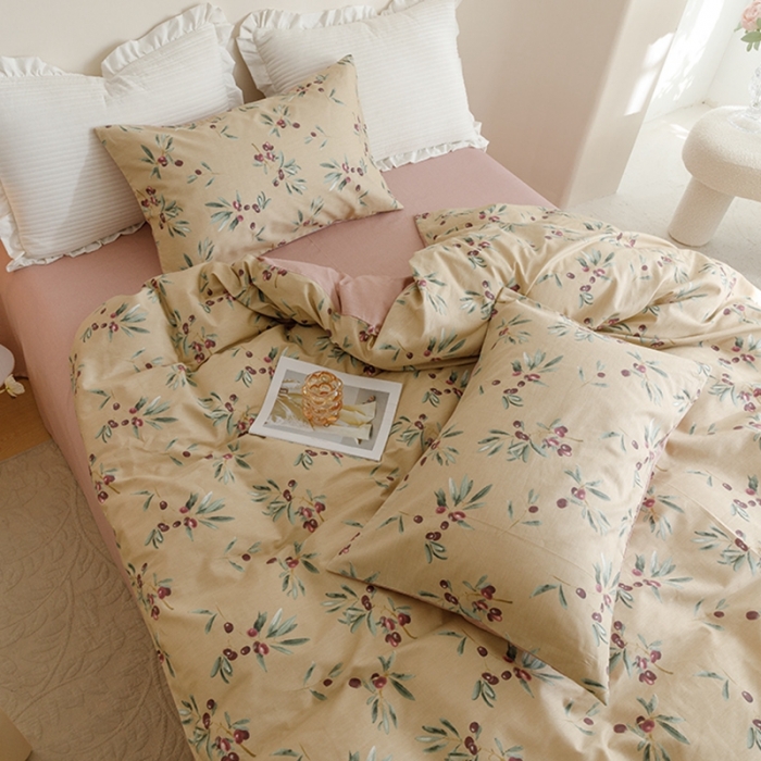 91家纺网 家纺一手货源 找家纺 沐棉家居 2023新款13372小清新全棉印花四件套 橄榄枝