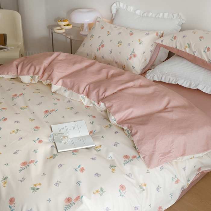 91家纺网 家纺一手货源 找家纺 沐棉家居 2023新款13372小清新全棉印花四件套 花舞