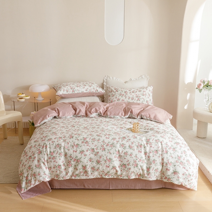 91家纺网 家纺一手货源 找家纺 沐棉家居 2023新款13372小清新全棉印花四件套 花妍