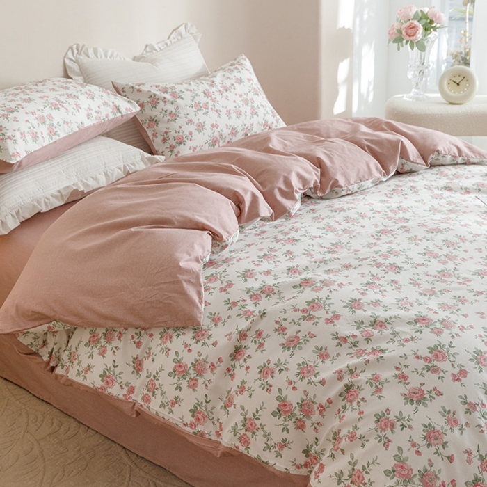 91家纺网 家纺一手货源 找家纺 沐棉家居 2023新款13372小清新全棉印花四件套 花妍