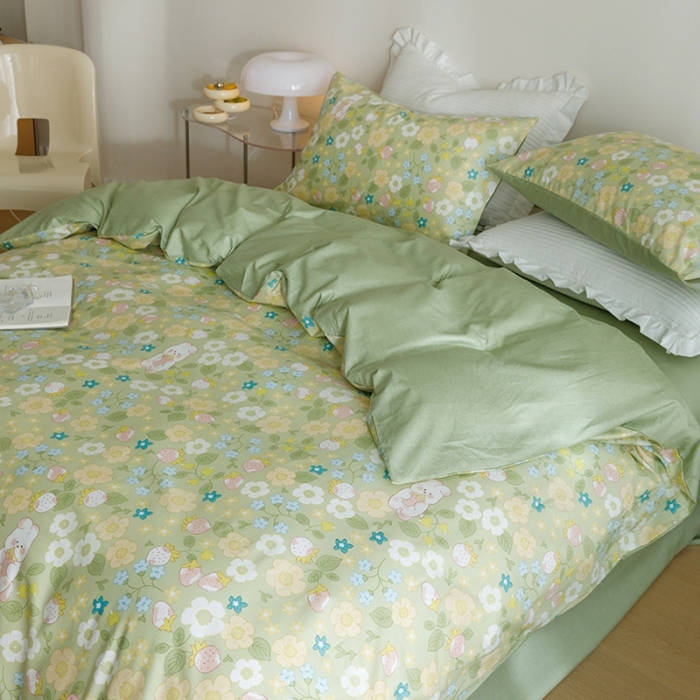 91家纺网 家纺一手货源 找家纺 沐棉家居 2023新款13372小清新全棉印花四件套 田野小兔