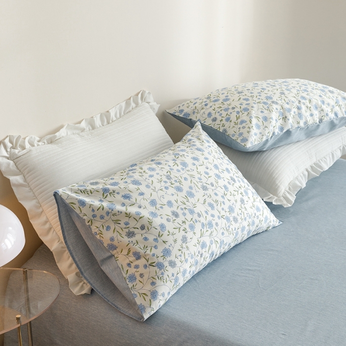 91家纺网 家纺一手货源 找家纺 沐棉家居 2023新款13372小清新全棉印花四件套 蔚蓝