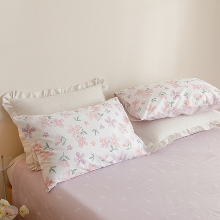 91家纺网 家纺一手货源 找家纺 沐棉家居 2023新款13372小清新全棉印花四件套 萱花